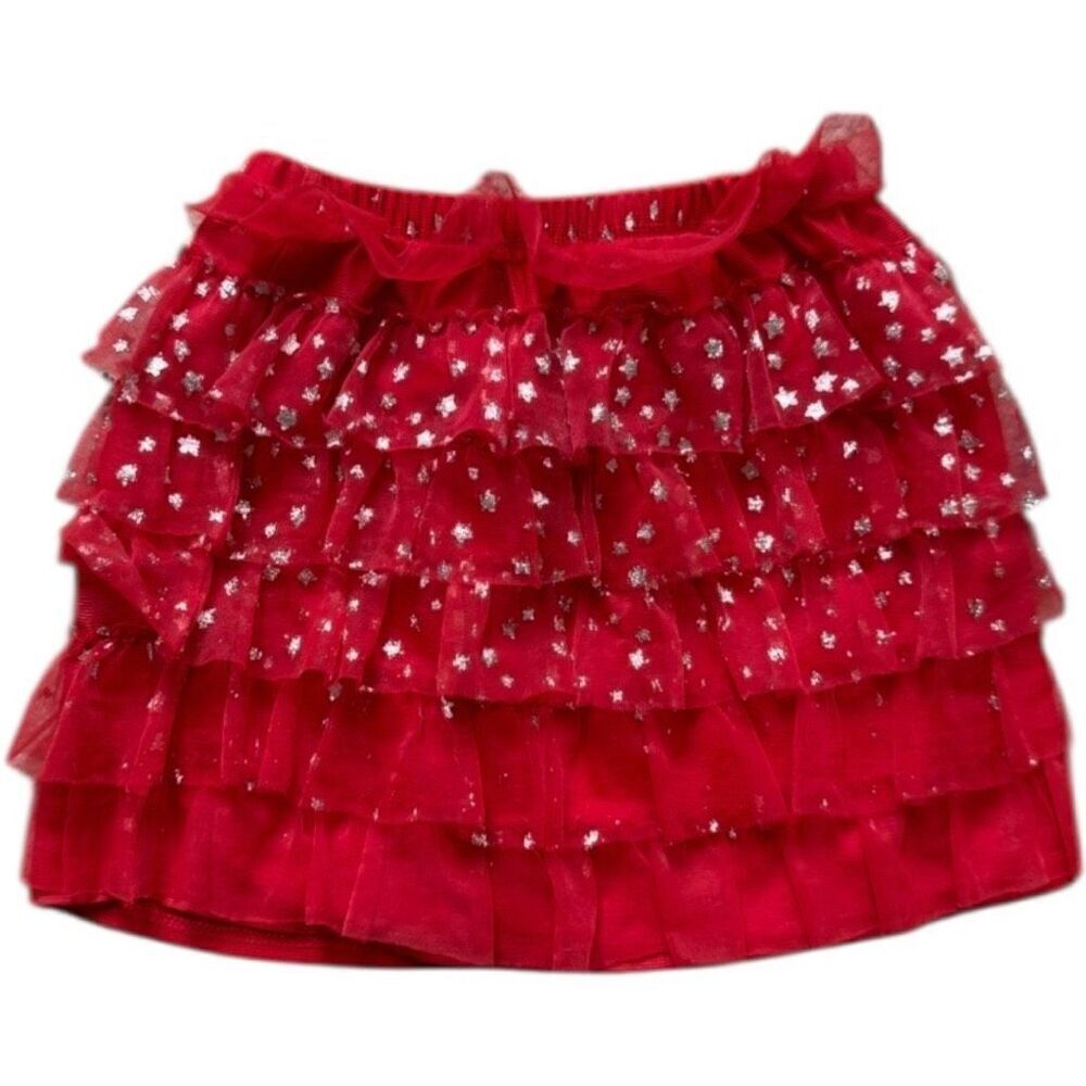 Toddler Girls Celebrate Red Tiered Metallic Star Patriotic Tutu Skirt - Sz 4T